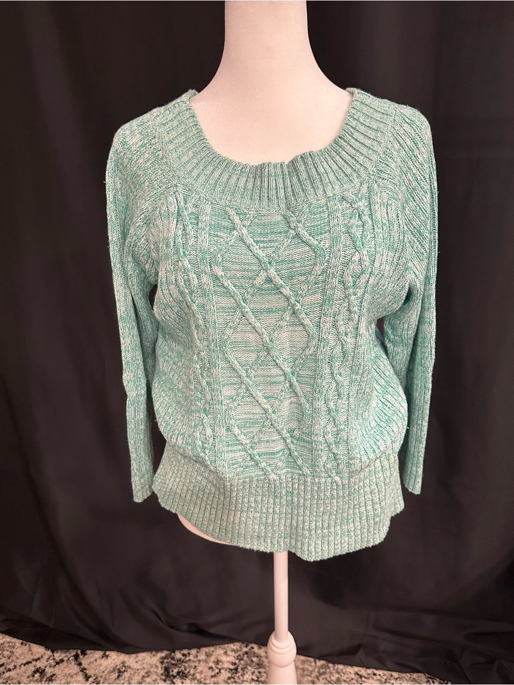 Nine & Co. Mint Green Cable-Knit Scoop Neck Sweater